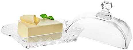 Glass Butter Dish with lid and Handle Pattern Base