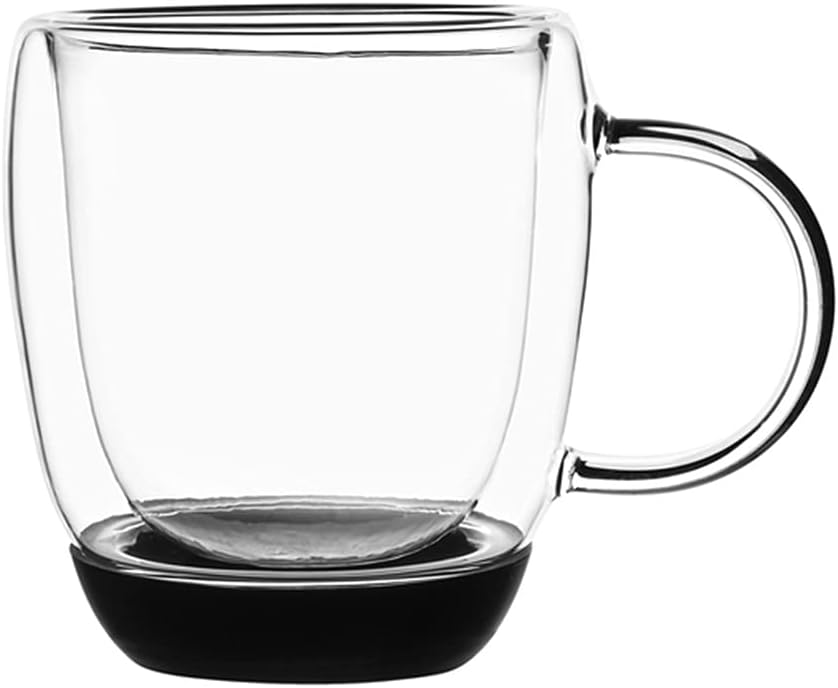 Tadar Double Wall Glass Coffee Mug Set 350 ml Silicone Bottom Insulated Glass Coffee Cups Set of 2
