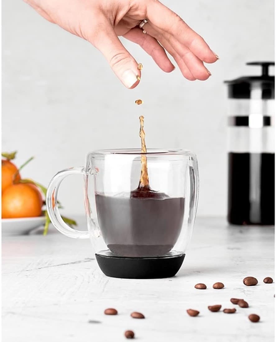 Tadar Double Wall Glass Coffee Mug Set 350 ml Silicone Bottom Insulated Glass Coffee Cups Set of 2