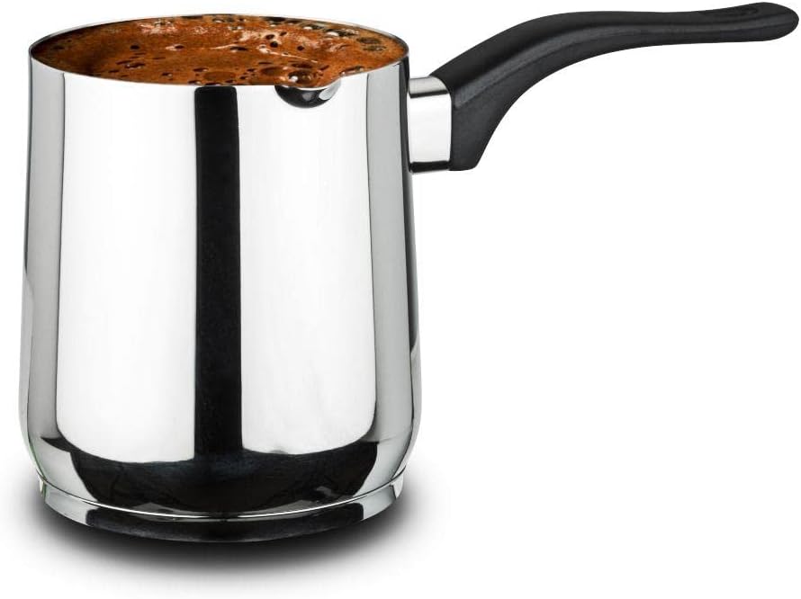 Nava Acer Turkish Coffee Pot, Modern Cezve Briki Stainless Steel Stovetop Coffee Maker, Ergonomic Heat Resistant Handle, Milk Pot and Coffee Warmer, 250ml
