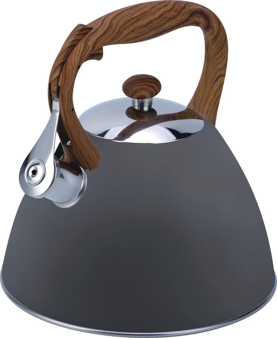 Whistling Kettle for Gas Stove Induction Whistling Kettle Grey Stainless Steel 3 L Camping