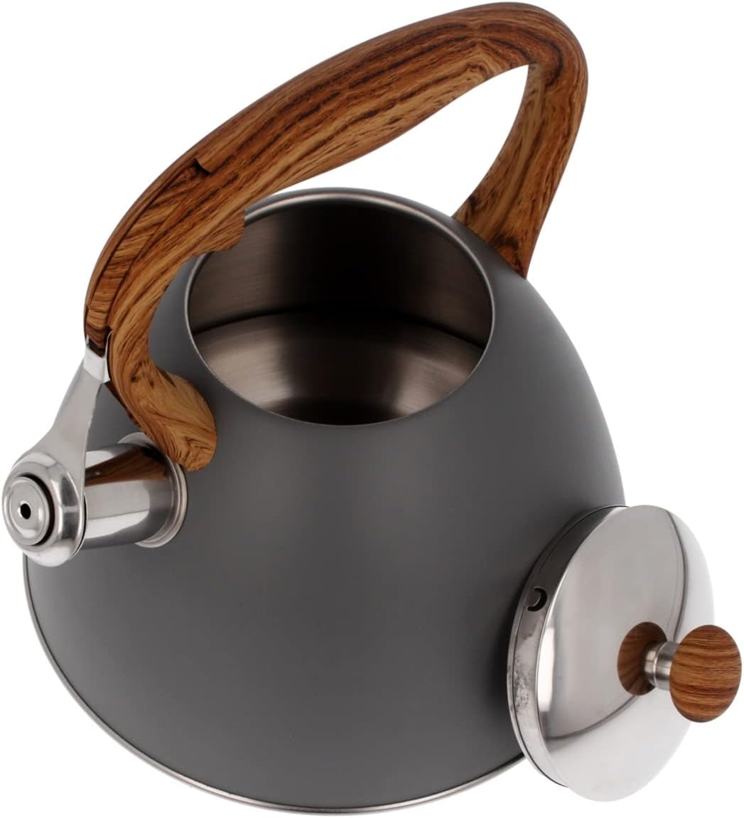 Whistling Kettle for Gas Stove Induction Whistling Kettle Grey Stainless Steel 3 L Camping