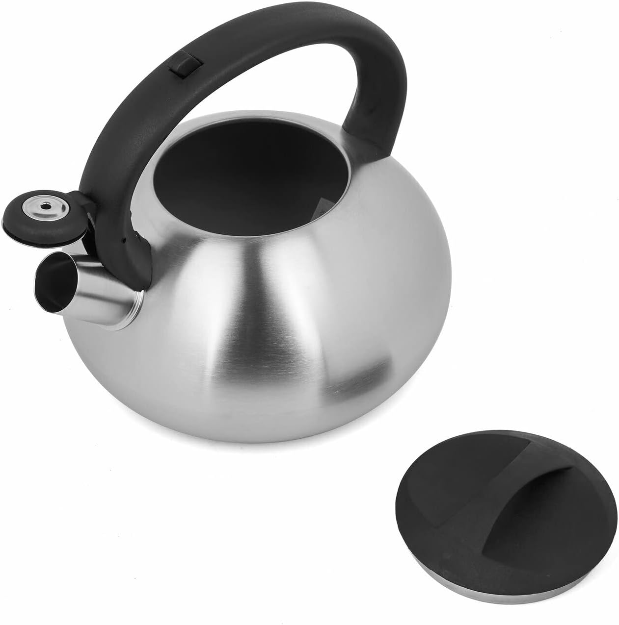 Stovetop Kettles 2.5 L Satin Silver Black Whistling Kettle for Induction Hob Gas Camping All Stovetops