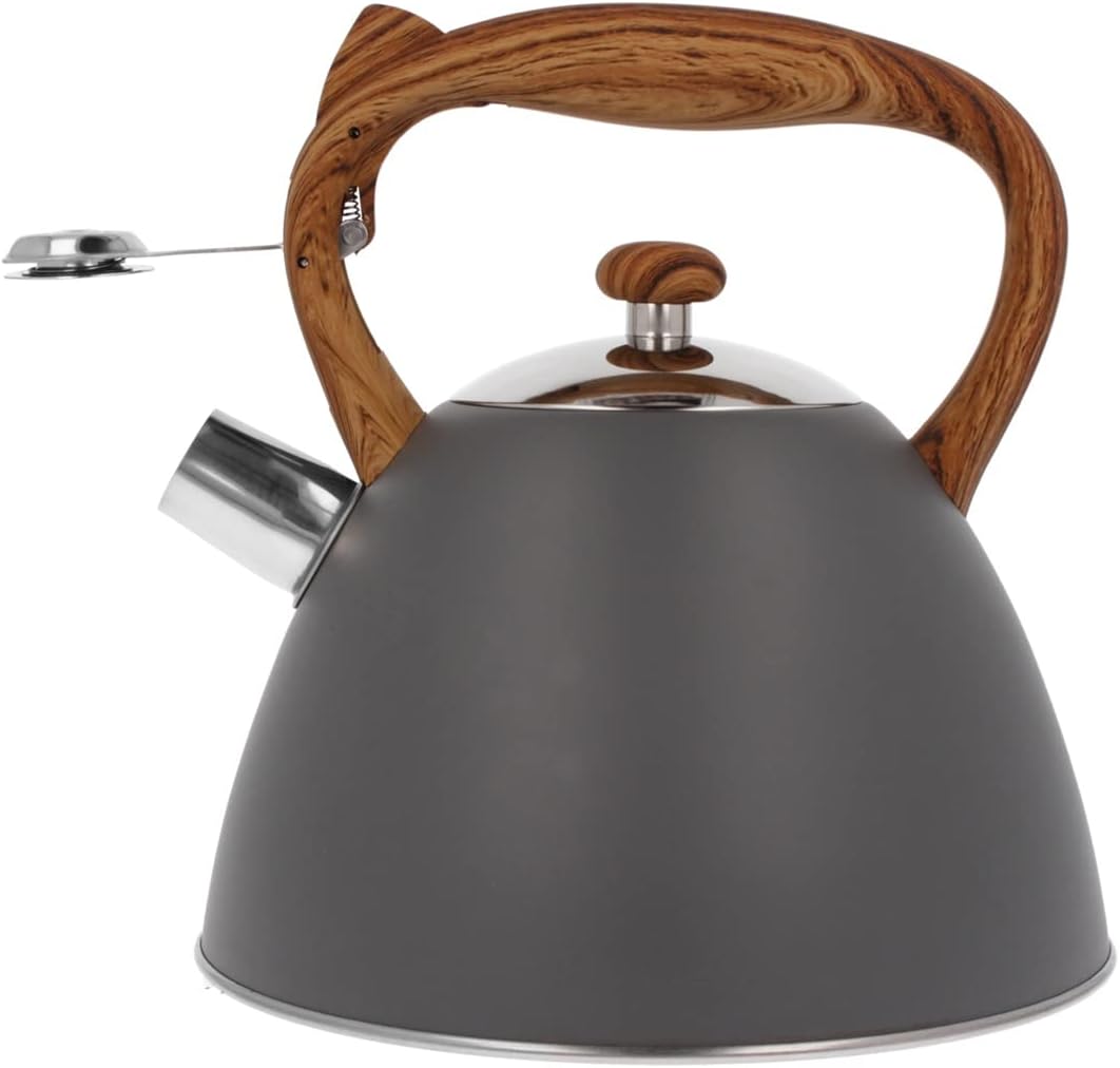 Whistling Kettle for Gas Stove Induction Whistling Kettle Grey Stainless Steel 3 L Camping