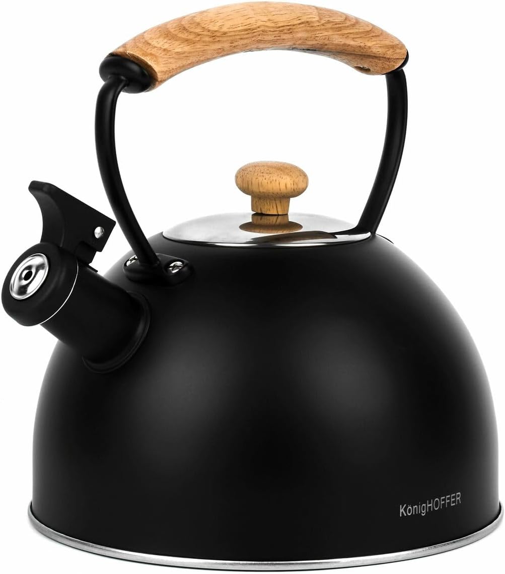 Teapot Induction Kettle Black Matt 2.3 L Whistling Kettle Gas Stove Retro Kettle for Tea and Coffee