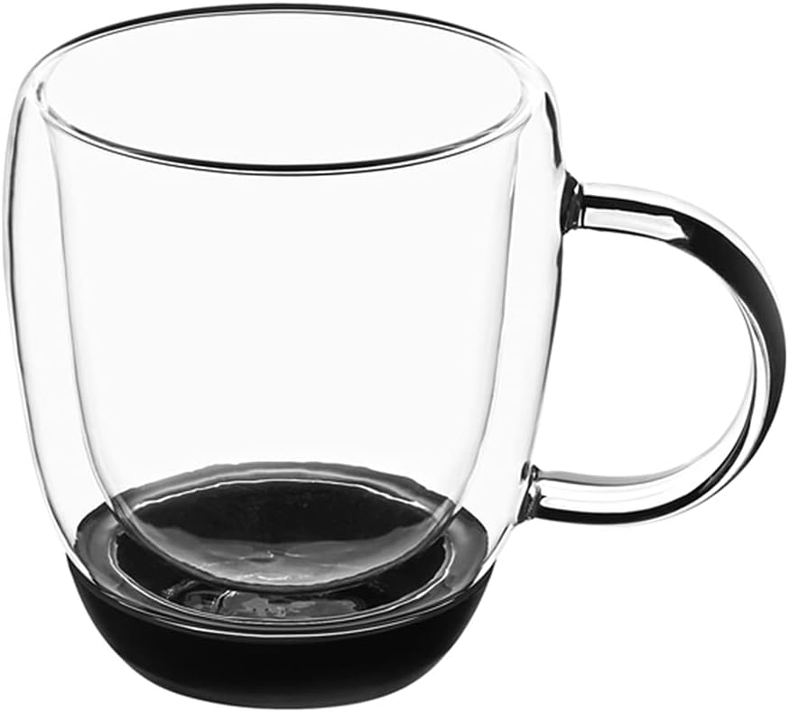Tadar Double Wall Glass Coffee Mug Set 350 ml Silicone Bottom Insulated Glass Coffee Cups Set of 2