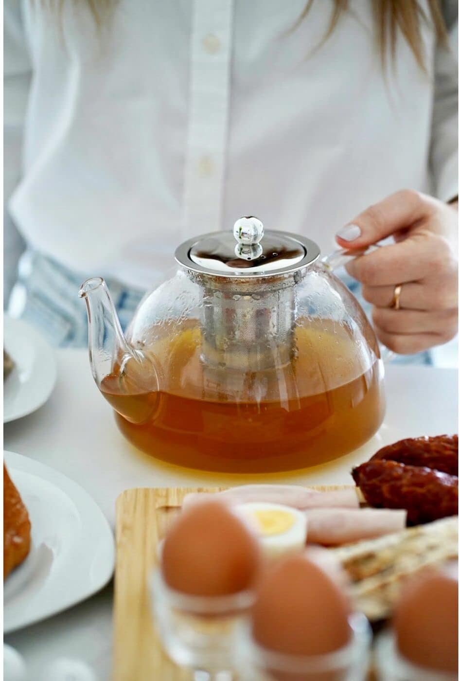 Tea Pot with Infuser 1.2 L Glass Teapot with Strainer for Loose Leaf Tea