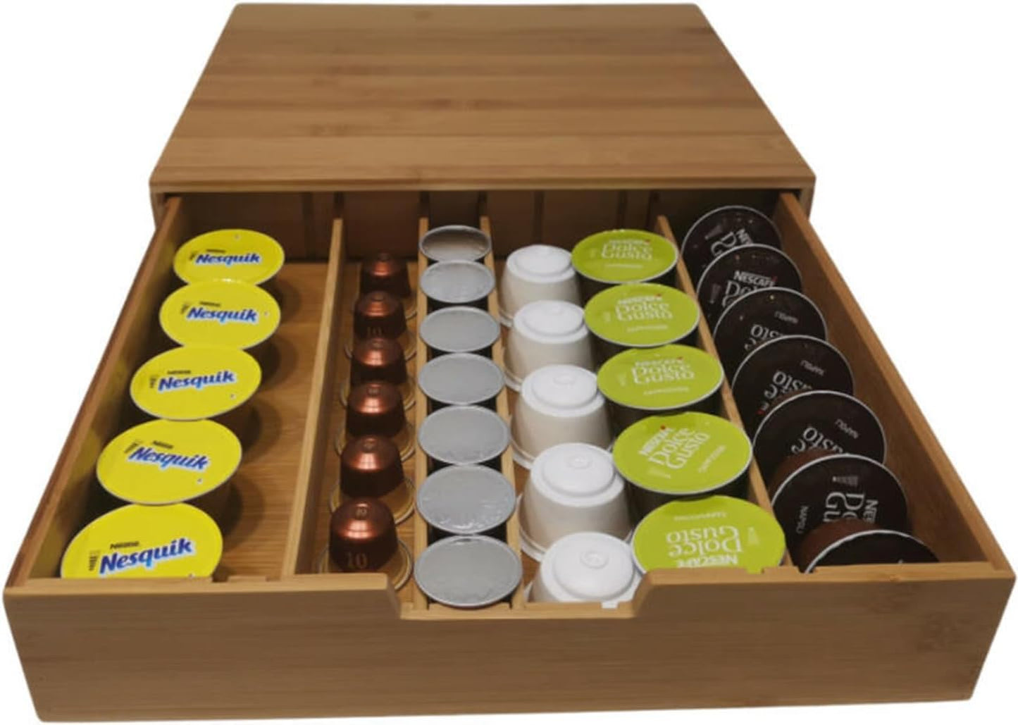 Coffee Pod Drawer Adjustable Drividers Compatible With All Caps Capsules: x 64 espresso / x25 viteo / x35 dolce gusto / x30 Special T / x32 tassimo or Tea