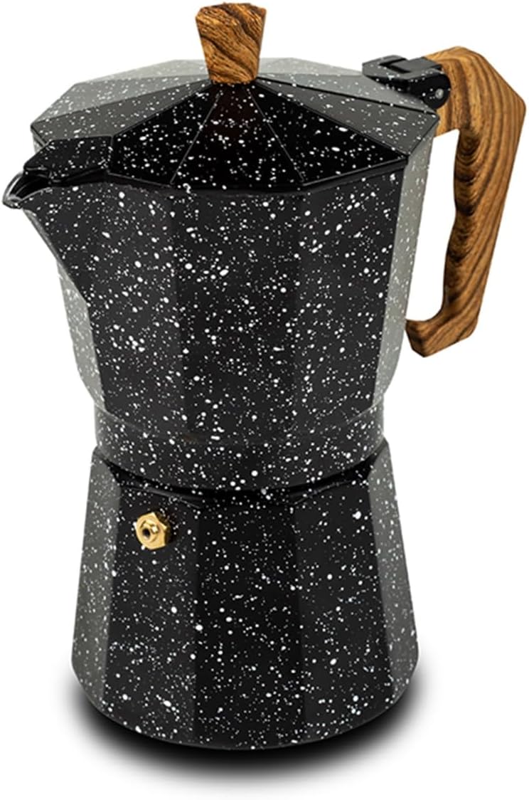 Stovetop Espresso Maker Coffee Maker 300 ml 6 cup Gas Hob Italian Percolator Black Wood Imitation Handel