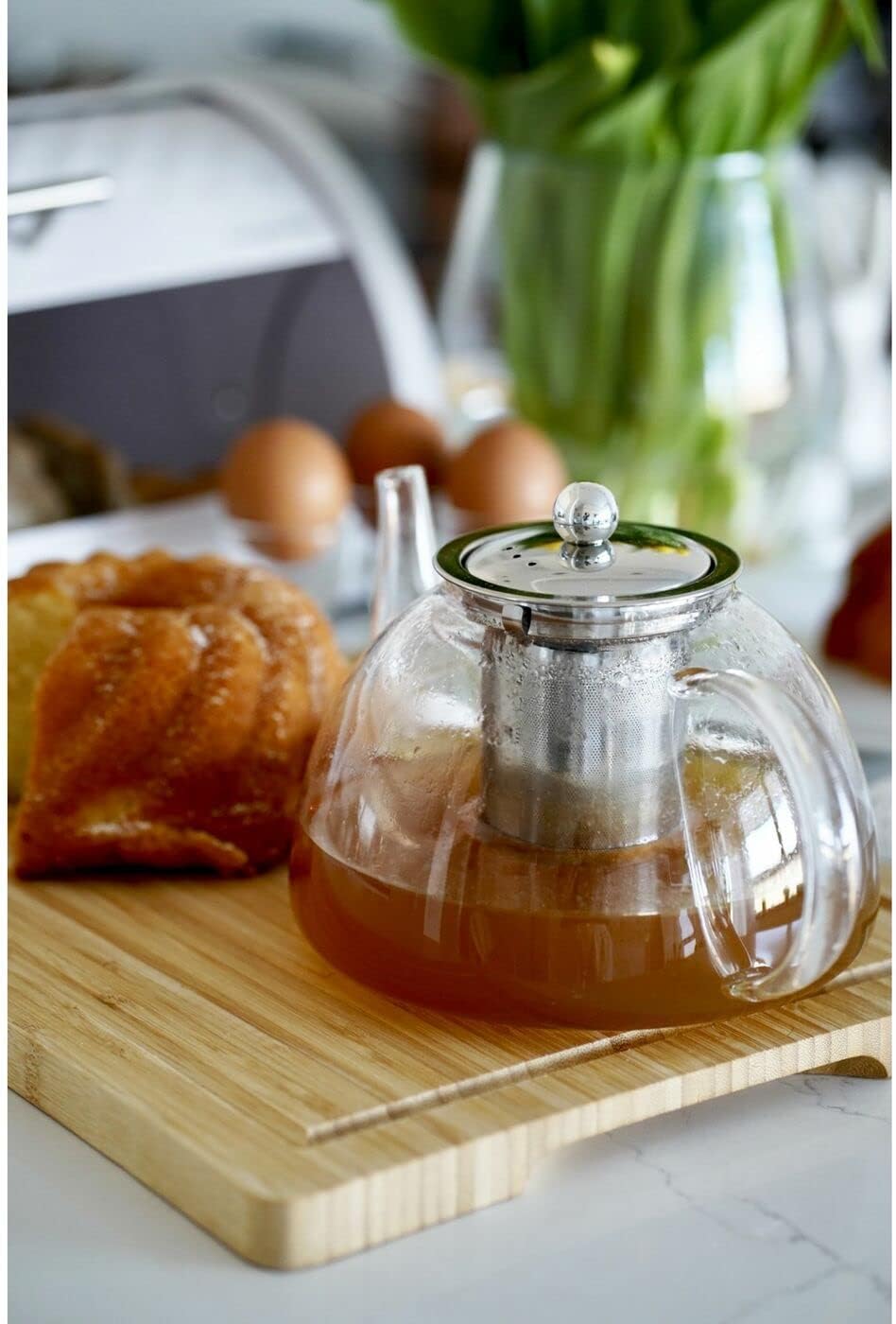 Tea Pot with Infuser 1.2 L Glass Teapot with Strainer for Loose Leaf Tea