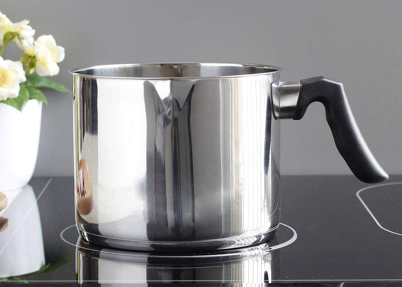 Milk Pot Saucepan 16cm Stainless Steel Induction Gas Milk Pan with Pouring Lip Saucepan Water Bath Cooker Basic 2 L