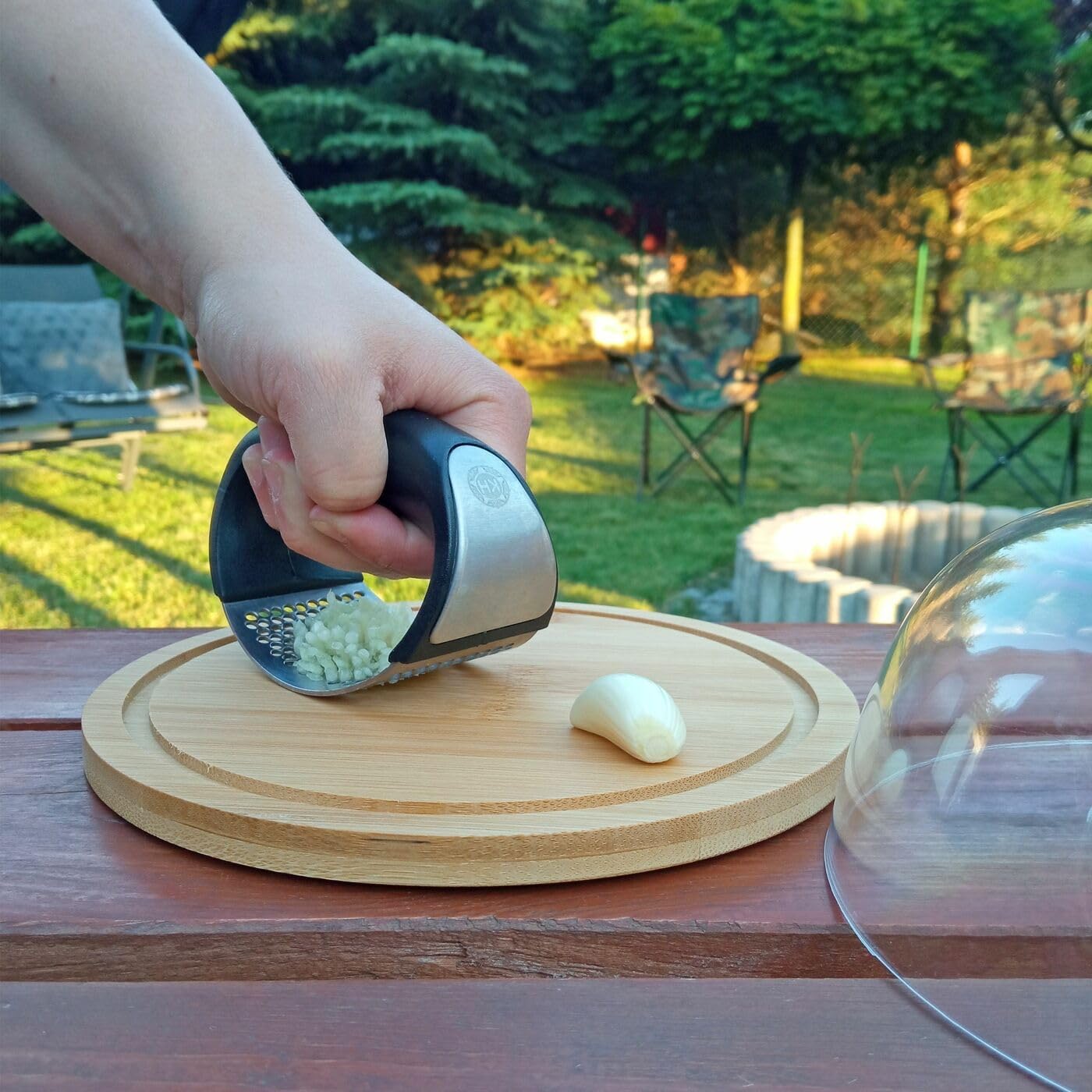 Garlic Press Crusher Manual and Easy to Clean Garlic Press Black Handle