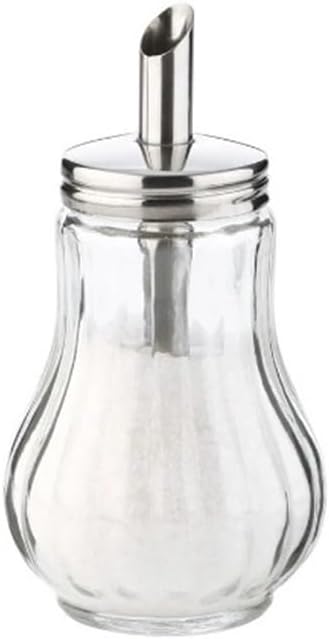 KLAUSS Glass Suugar Dispenser Pourer Sugar Jar Decanter Cafe Bistro Restaurant Sugar Shaker Bowl Glass Sugar Bowl with Stainless Steel lid, 0.18L