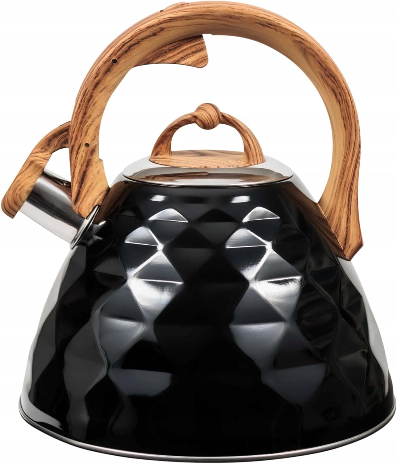 Kettle Black Gloss 2.8 L Stainless Steel Whistling Kettle Camping Black StoveTop