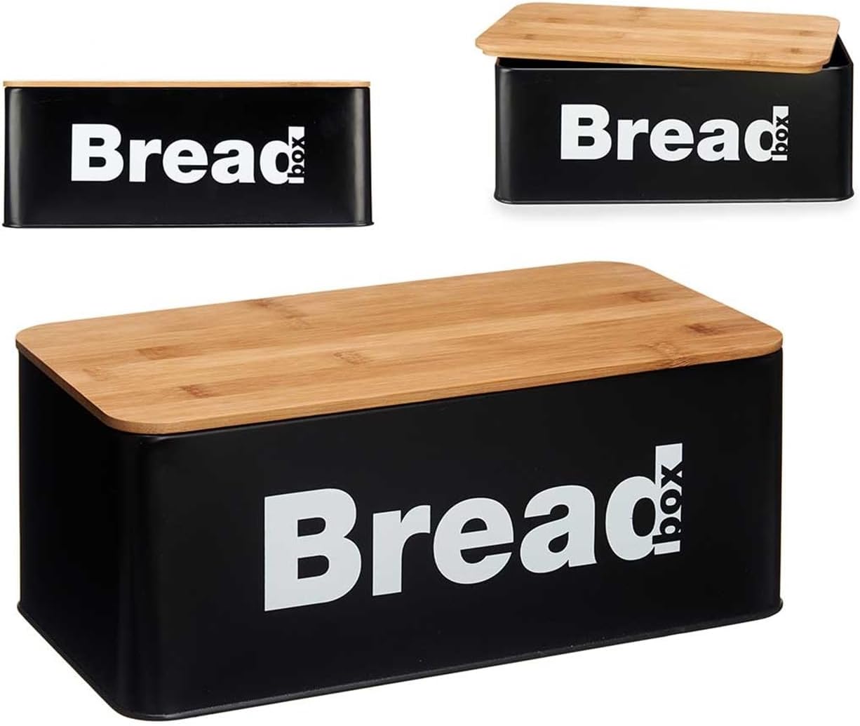 Klauss Bread Bin Black Bamboo Cutting Board Lid Kitchen Bread Storage Bread Box Bin Metal
