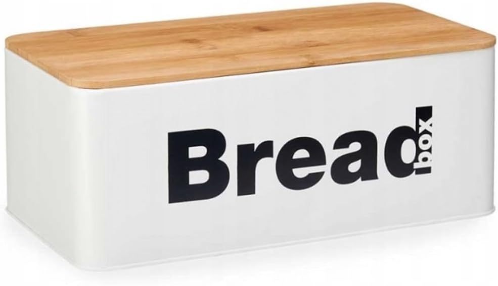 Klauss Bread Bins for Kitchen White Bamboo Cutting Board Lid Bread Storage Bread Box Bin Metal
