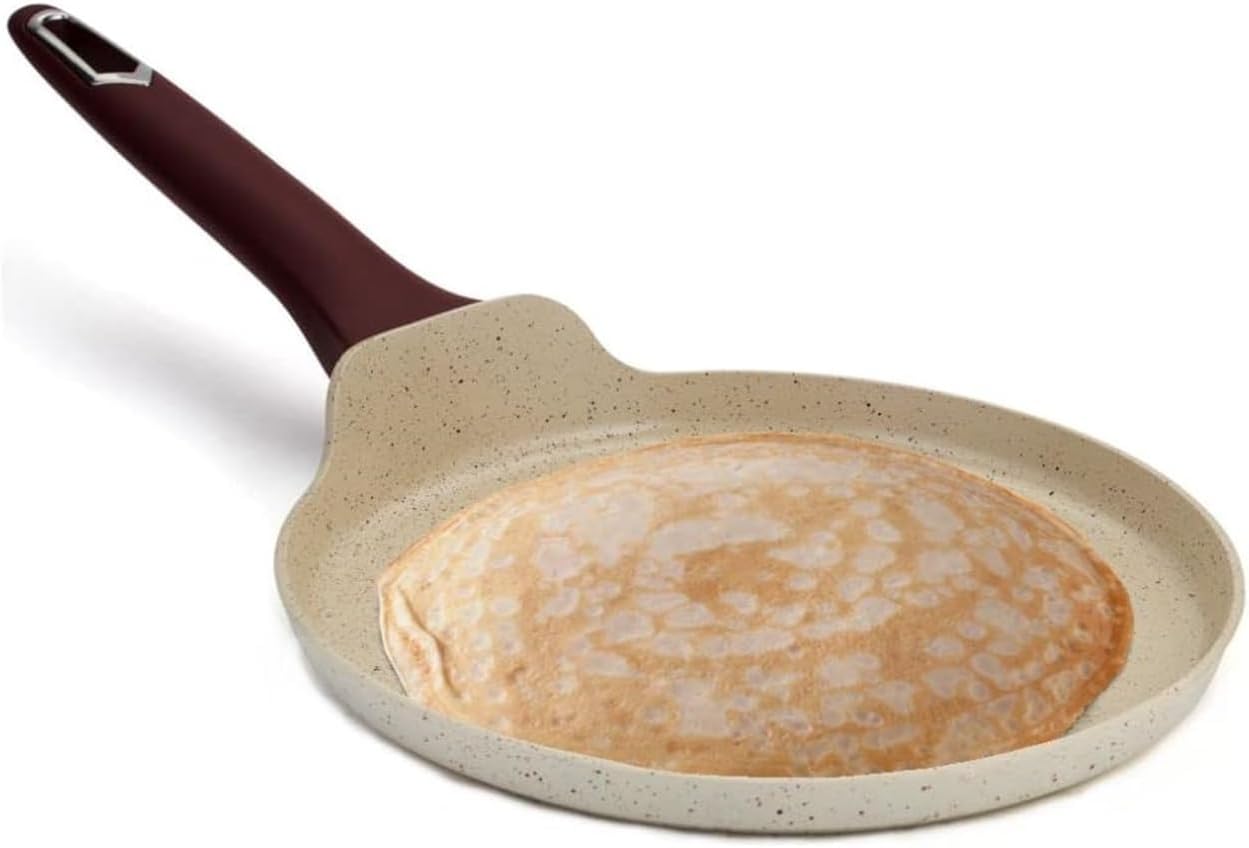 Klauss Non Stick Frying Pan Aluminium Crepe Pan Scratch Resistant Stone Coating and Heat Proof Handl PFOA Free Induction Frya Pan Pancake, Egg, Bacon