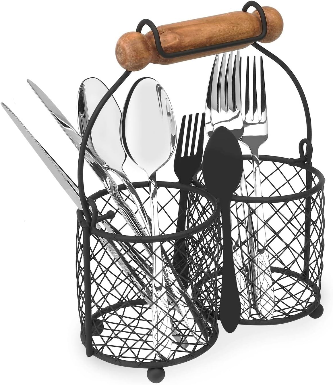 Konighoffer Cutlery Holder for Table with Handles Metal Wooden Utensil Organizer Cutlery Basket