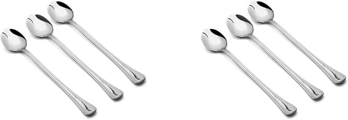 Long Spoon for Latte Coffee Desert Ice Cream Cutlery Teaspoons Silver Set of 6