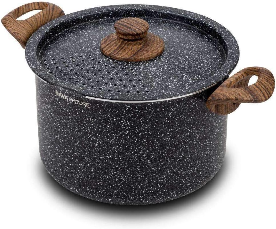 NAVA Cooking Pot | 22 cm, 5 L | Lid with Strainer Function | Granite Coating | For Gas Stoves and Induction