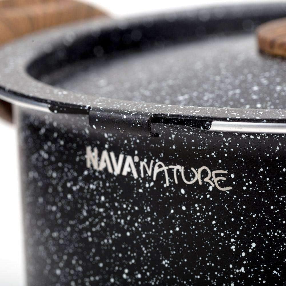 NAVA Cooking Pot | 22 cm, 5 L | Lid with Strainer Function | Granite Coating | For Gas Stoves and Induction