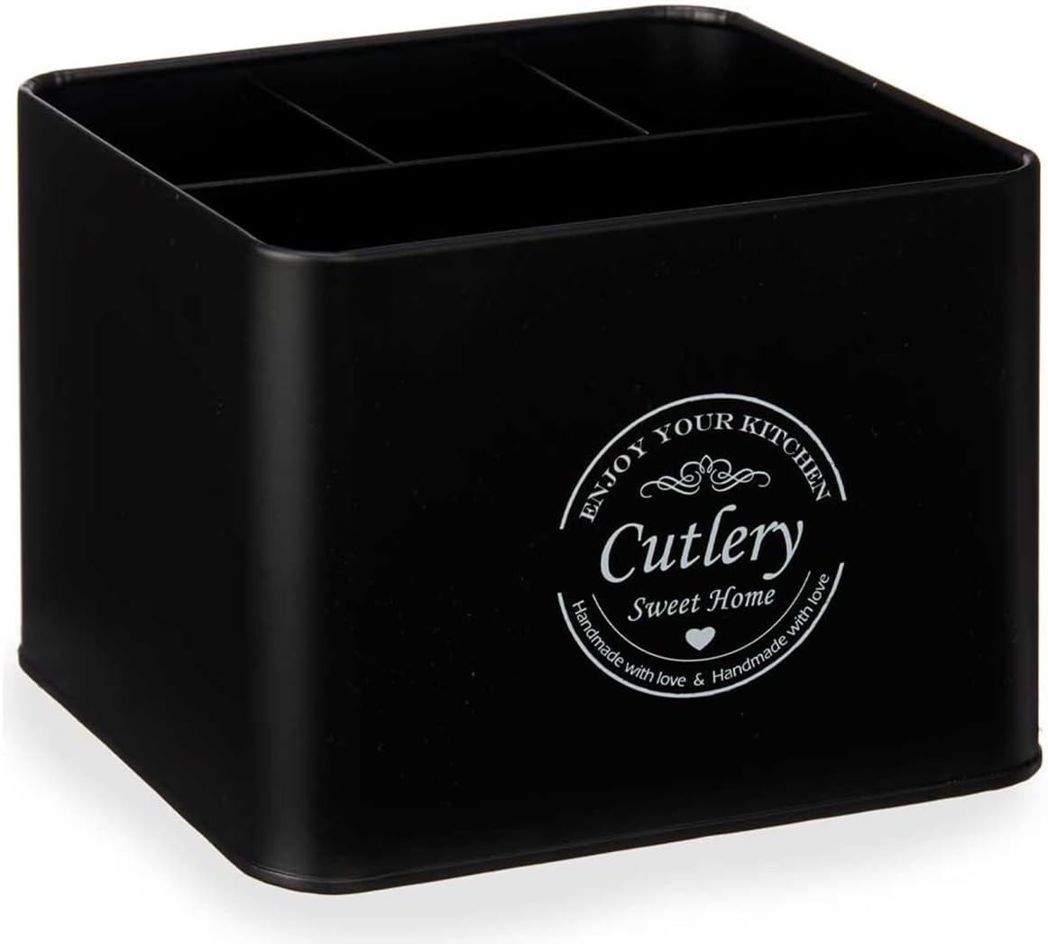 Cutlery Holder for Table Metal Utensil Holder Kitchen Orgiansier Restaurant Table Organiser Condiments Sauce Bottles Holder (Black)
