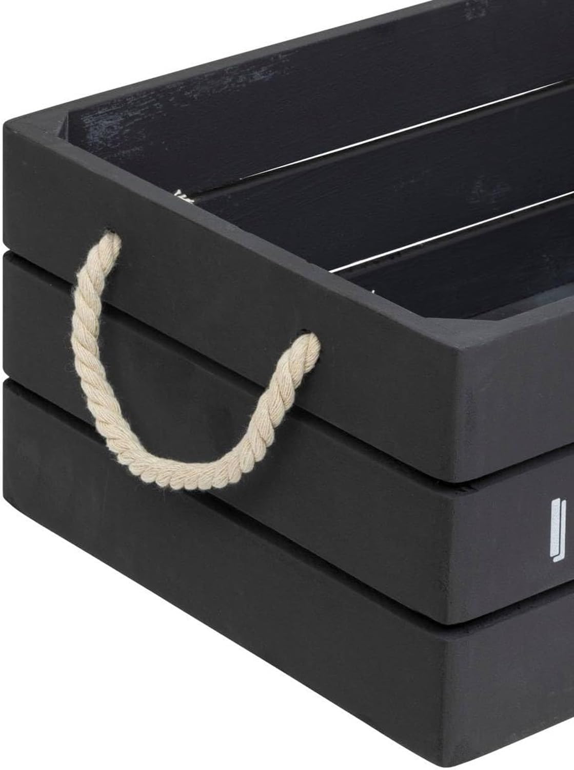Wooden Crate Box Storage with Rope Handle Wood Container Box Wood Pot Plants Grey Set