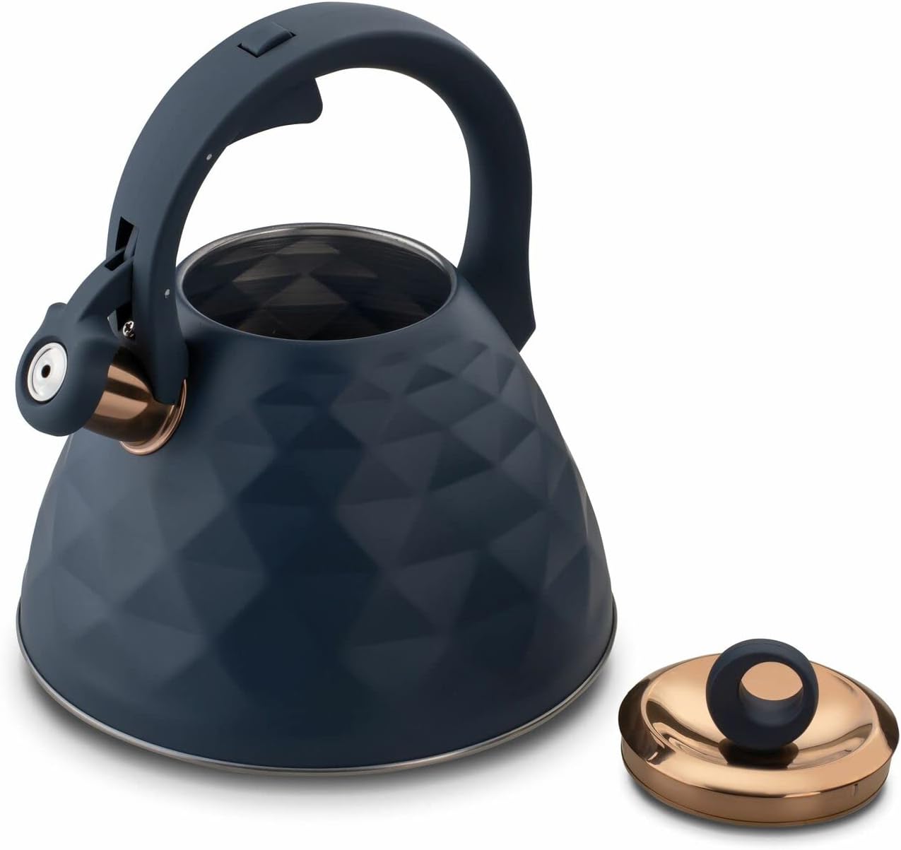 KonigHOFFER Whistling Kettle Induction Whistle Dark Blue Copper Stove Top Camp Aga Gas Electric 3 L Grava