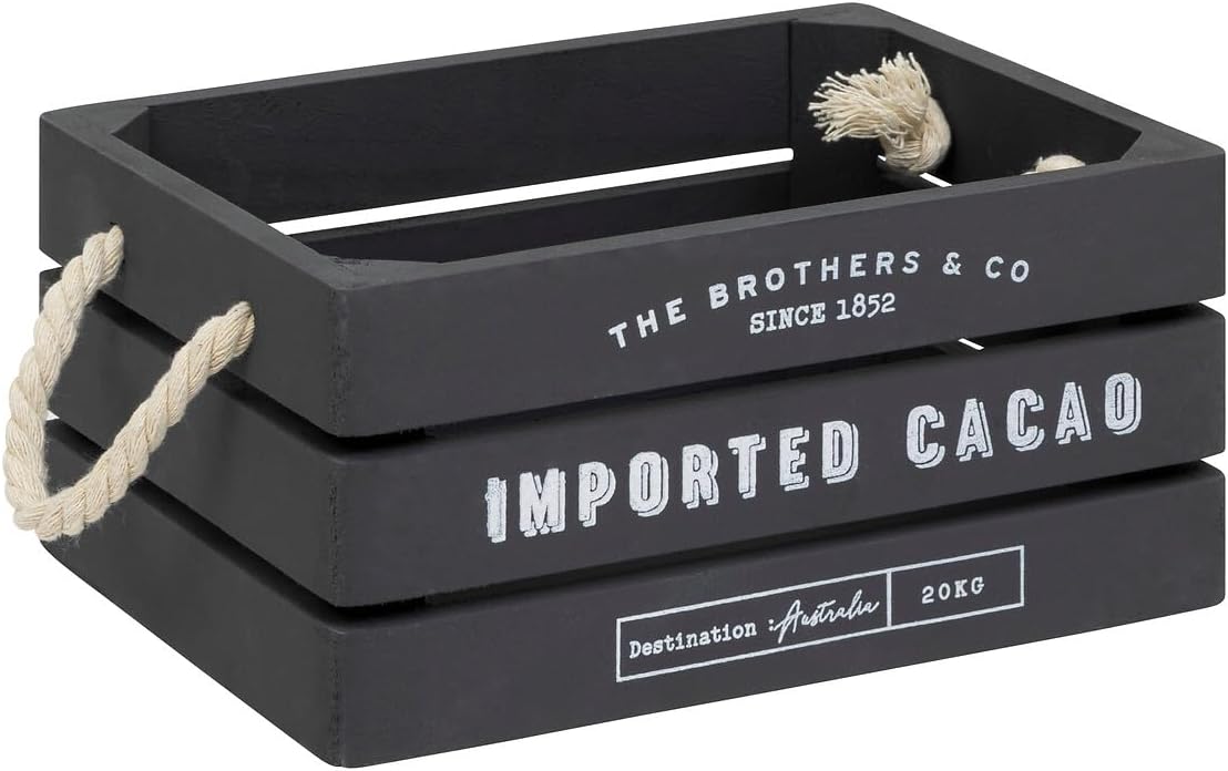 Wooden Crate Box Storage with Rope Handle Wood Container Box Wood Pot Plants Grey Set