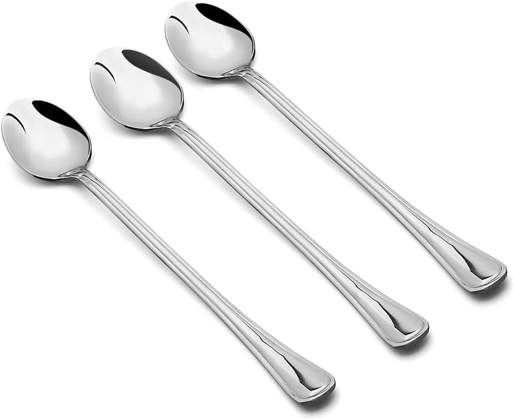 Long Spoon for Latte Coffee Desert Ice Cream Cutlery Teaspoons Silver Set of 6