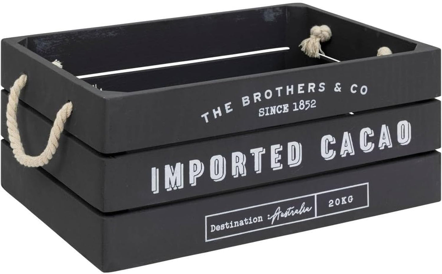 Wooden Crate Box Storage with Rope Handle Wood Container Box Wood Pot Plants Grey Set
