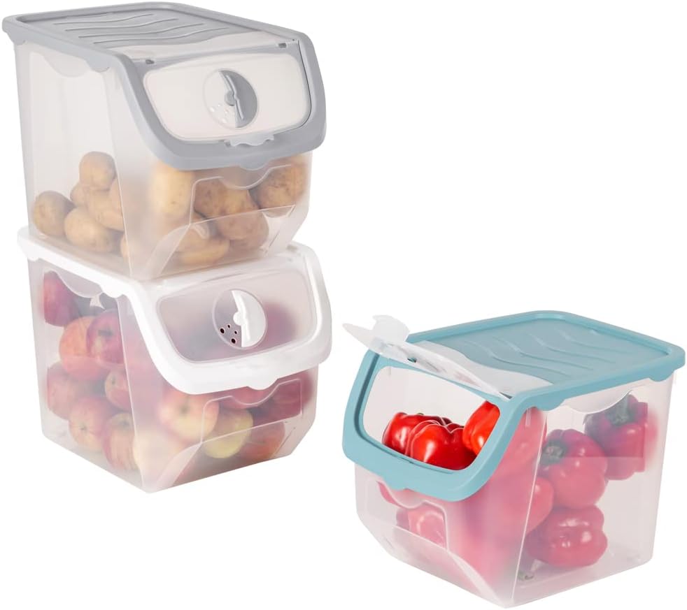Vegetable Storage Container, Storage Potatoes, Fruit, Onions, Potatoes, Potato Pot, Onion Pot, Kitchen Organiser, Storage Boxes, 12 L (Set of 3)