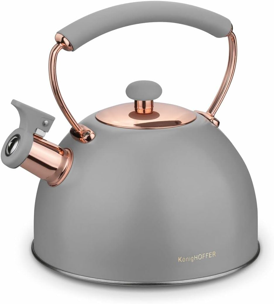 Whistling Kettle for Induction Hob Grey Rose Gold Matt 2.3 L Gas Stove Camping Soft Touch