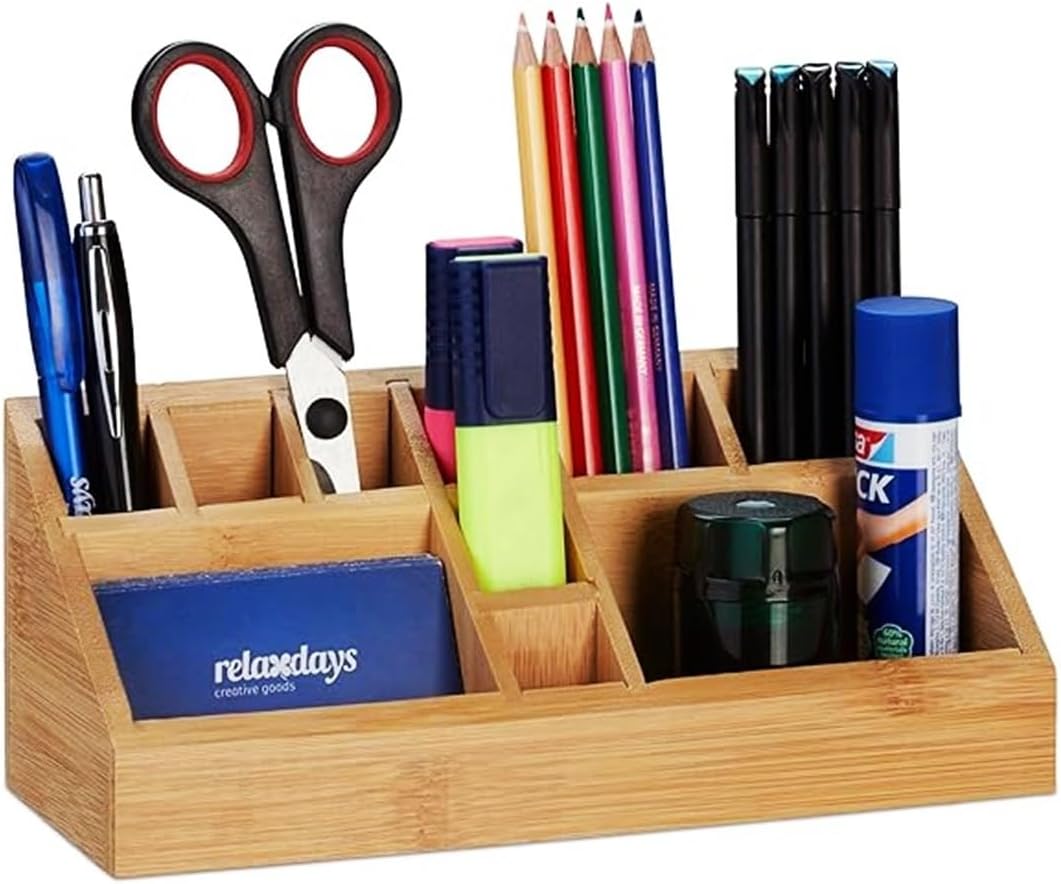 klauss Bamboo Makeup Organiser Multifunction Organiser Home Office Stationary Supplies 10 Storage Compartments Bamboo Organizer Desk Bathroom Office