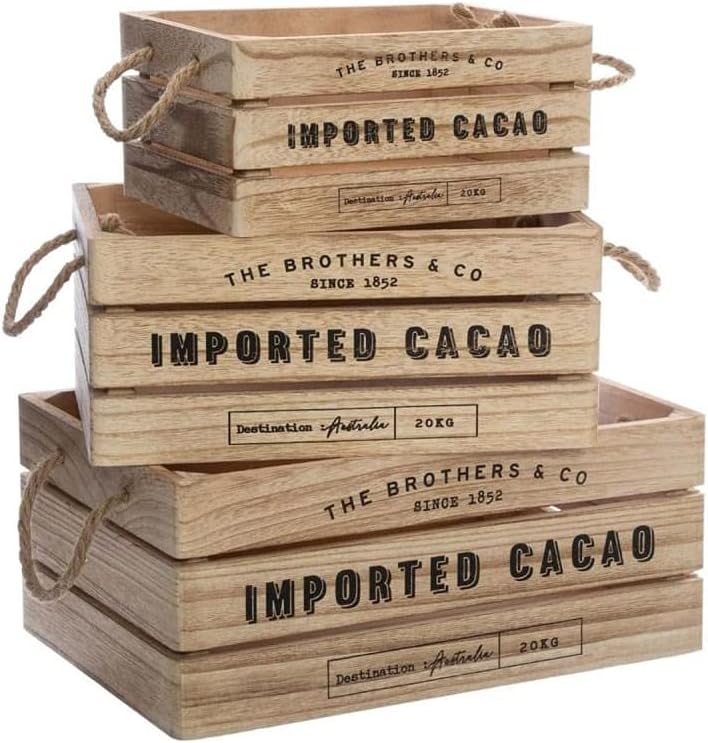 Atmosphéra Wooden Crate Storage with Rope Handle Wood Container Box Wood Pot Plants (Medium)