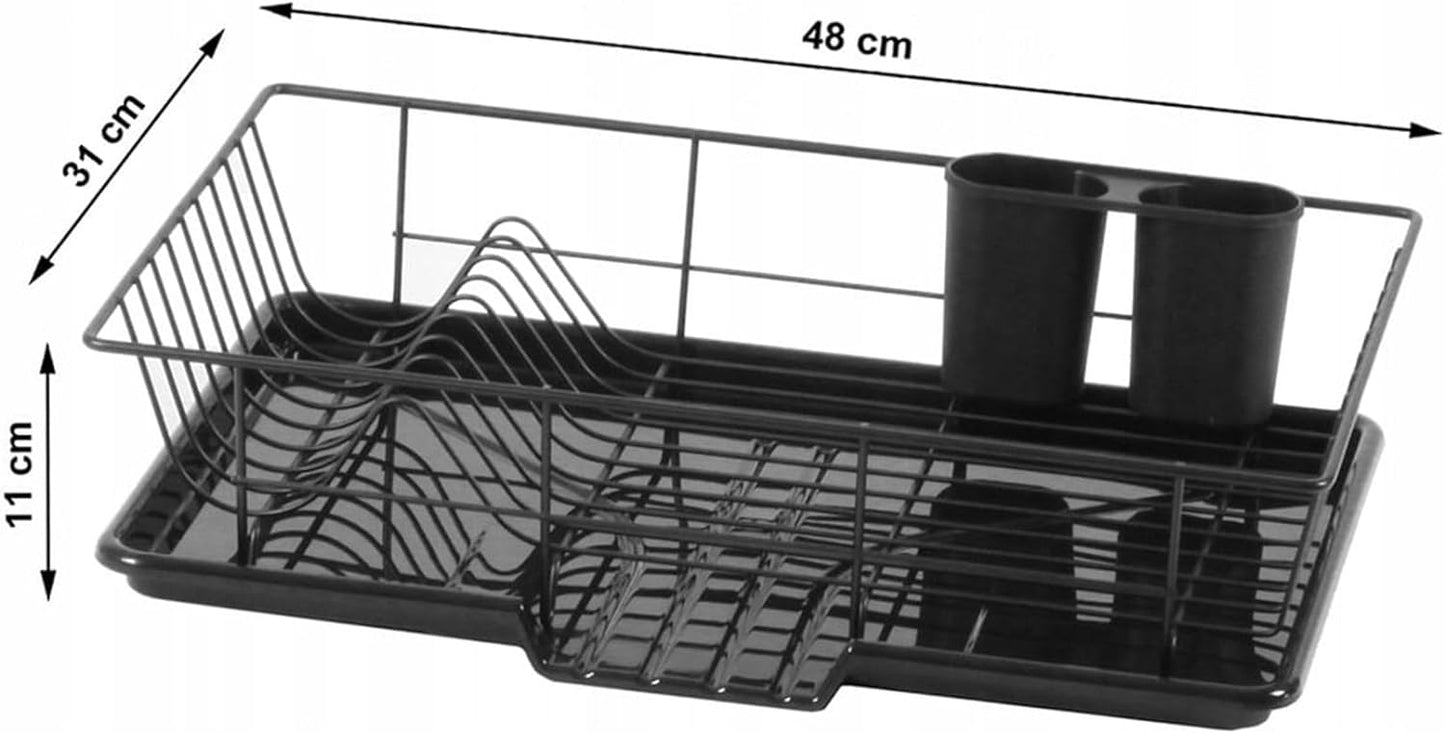Dish Drainer Rack with Drip Tray Spout (Black)