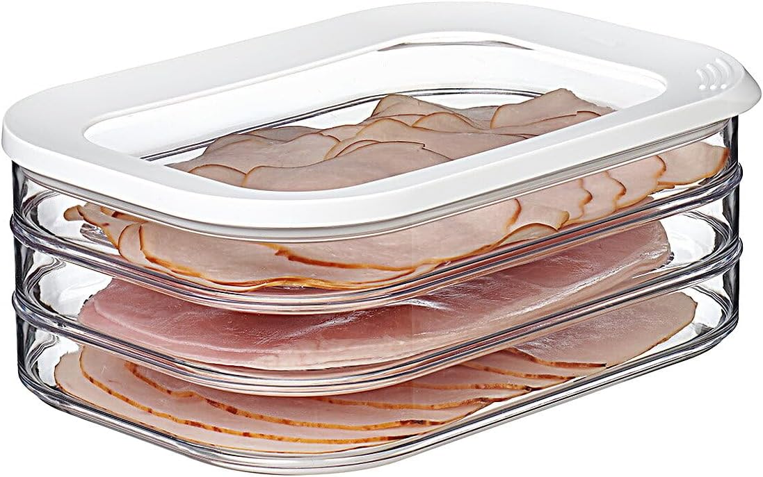 Mepal Meat Fridge Storage Containers 3 Layers - Container with Lid for Meat - Fridge Storage Box - Suitable for Storing Bacon & Meat Products - 3 Separate Fridge Storage Boxes - 3 x 550 ml - White
