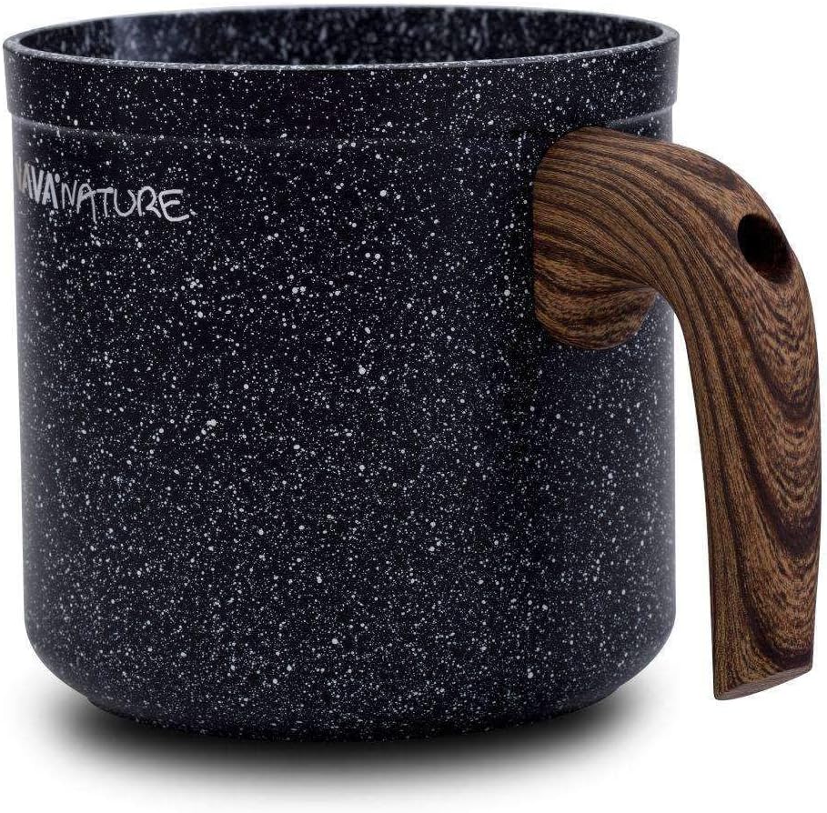 Nature Milk Pan, Stovetop Saucepan with Pour Spout, Non Stick Stone Coating, Heat Resistant Wood Effected Handle,1 Litre Capacity, 11cm Diameter