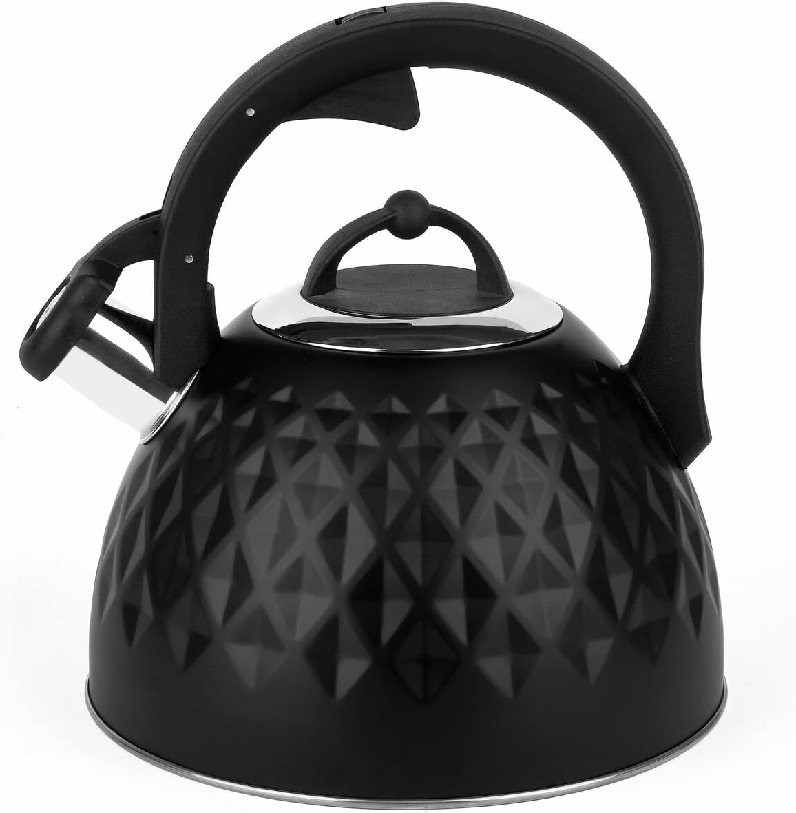 Whistling Kettle Black for Gas Stove Induction Log Burner 3 L Stovetop Stainless Steel Silicone Tea Infuser Coffee