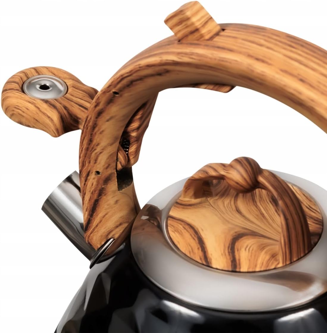 Kettle Black Gloss 2.8 L Stainless Steel Whistling Kettle Camping Black StoveTop