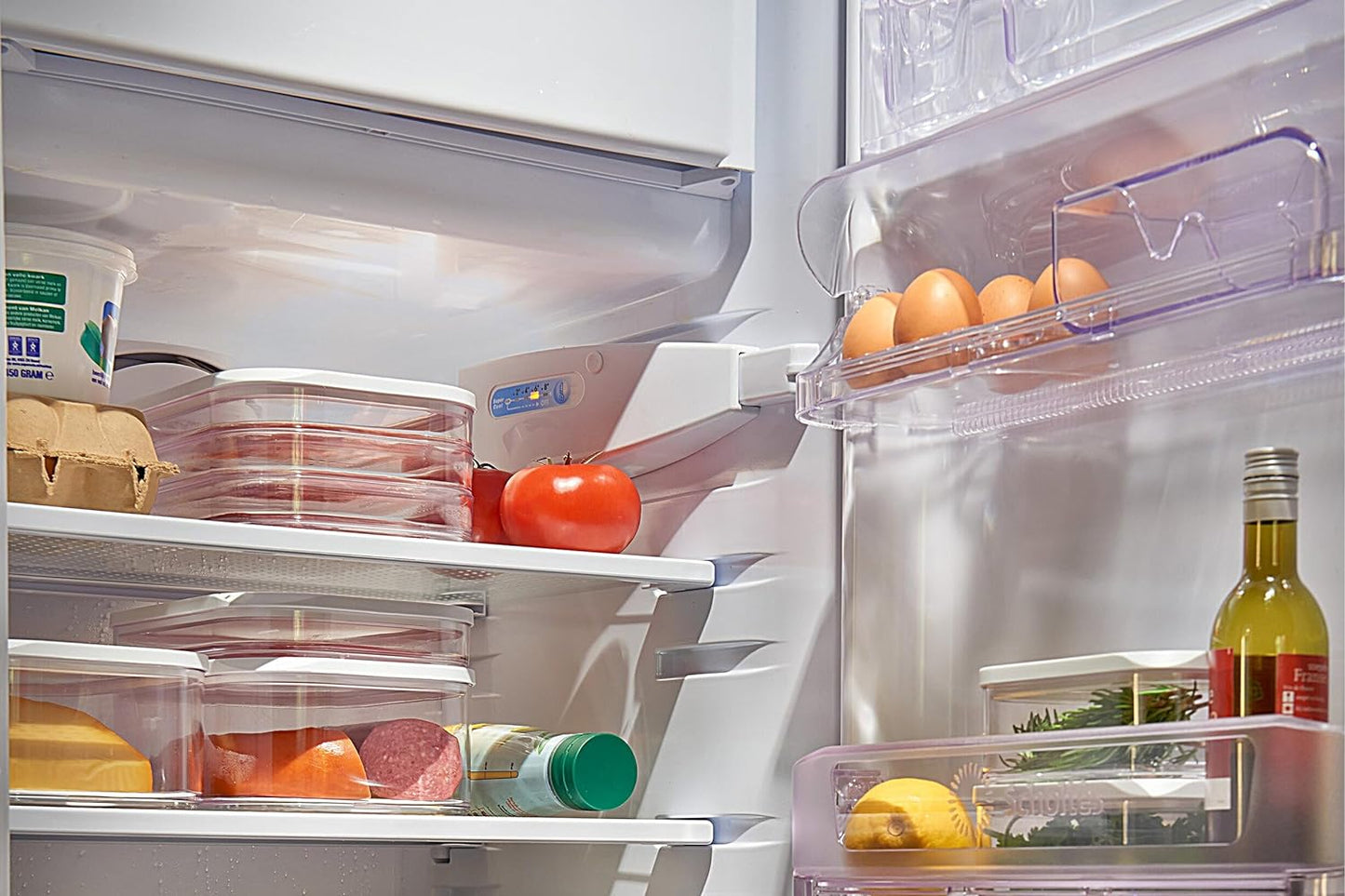 Mepal Meat Fridge Storage Containers 3 Layers - Container with Lid for Meat - Fridge Storage Box - Suitable for Storing Bacon & Meat Products - 3 Separate Fridge Storage Boxes - 3 x 550 ml - White
