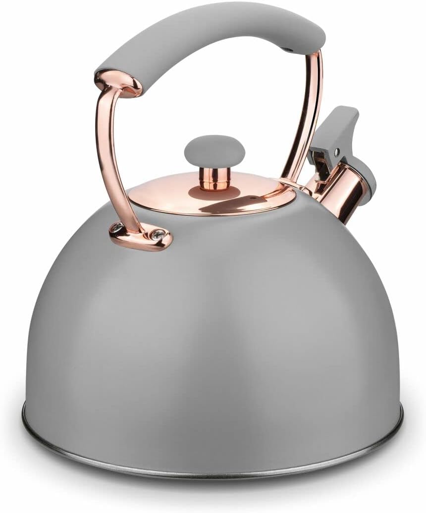 Whistling Kettle for Induction Hob Grey Rose Gold Matt 2.3 L Gas Stove Camping Soft Touch