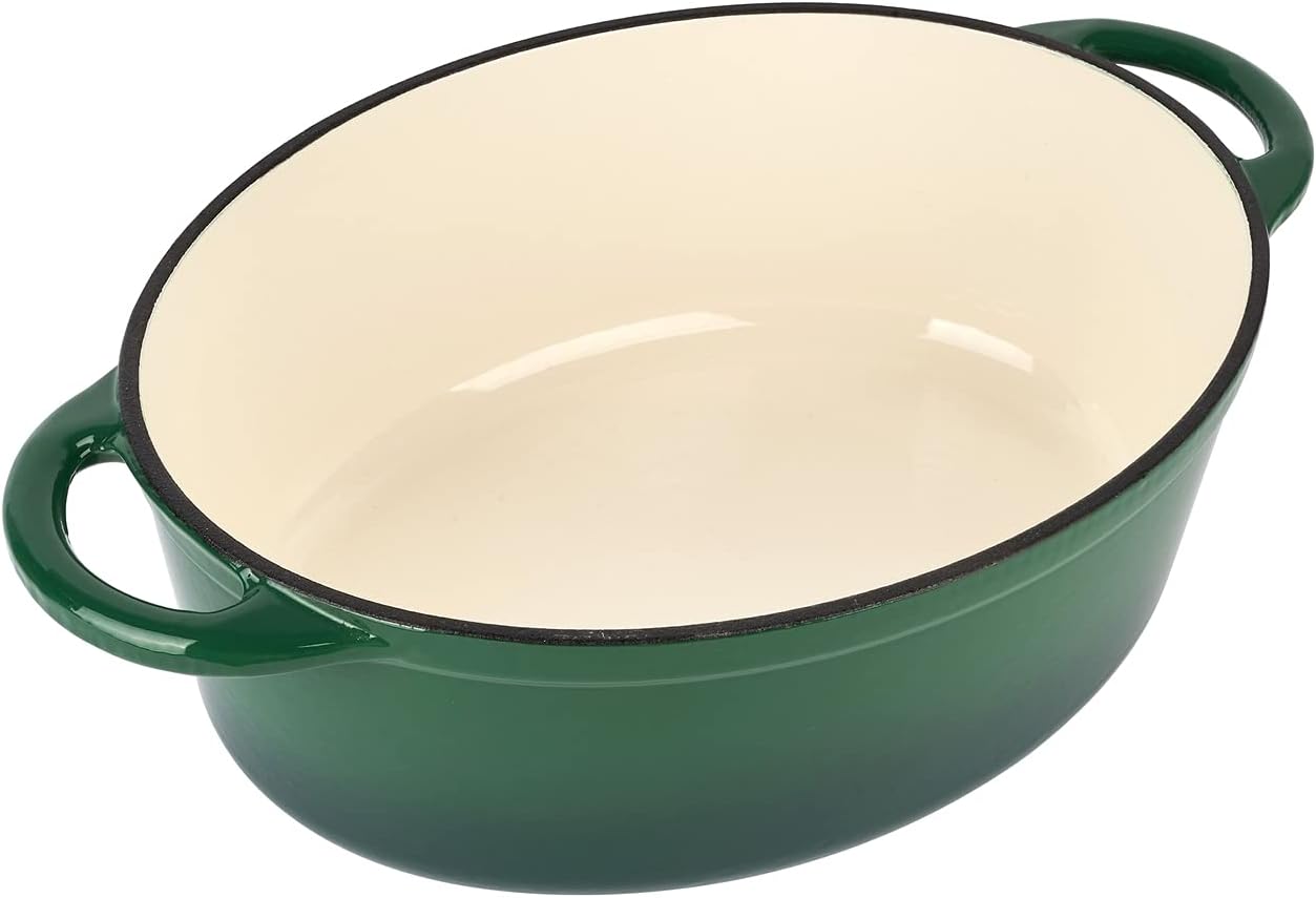 Cast Iron Casserole Dish with Lid Enamel Dutch Oven Non Stick 6.4L Pot Induction Hob (Green)