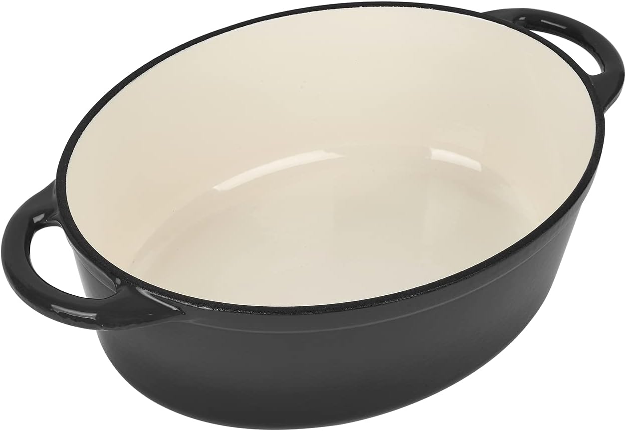 KonigHOFFER Cast Iron Casserole Dish with Lid Enamel Dutch Oven Non Stick 6.4L Pot Induction Hob (Black)