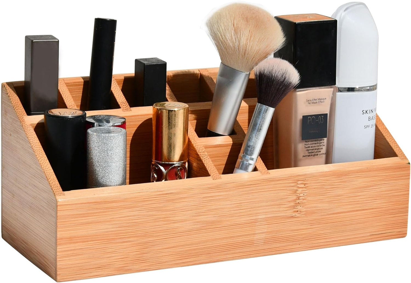 klauss Bamboo Makeup Organiser Multifunction Organiser Home Office Stationary Supplies 10 Storage Compartments Bamboo Organizer Desk Bathroom Office