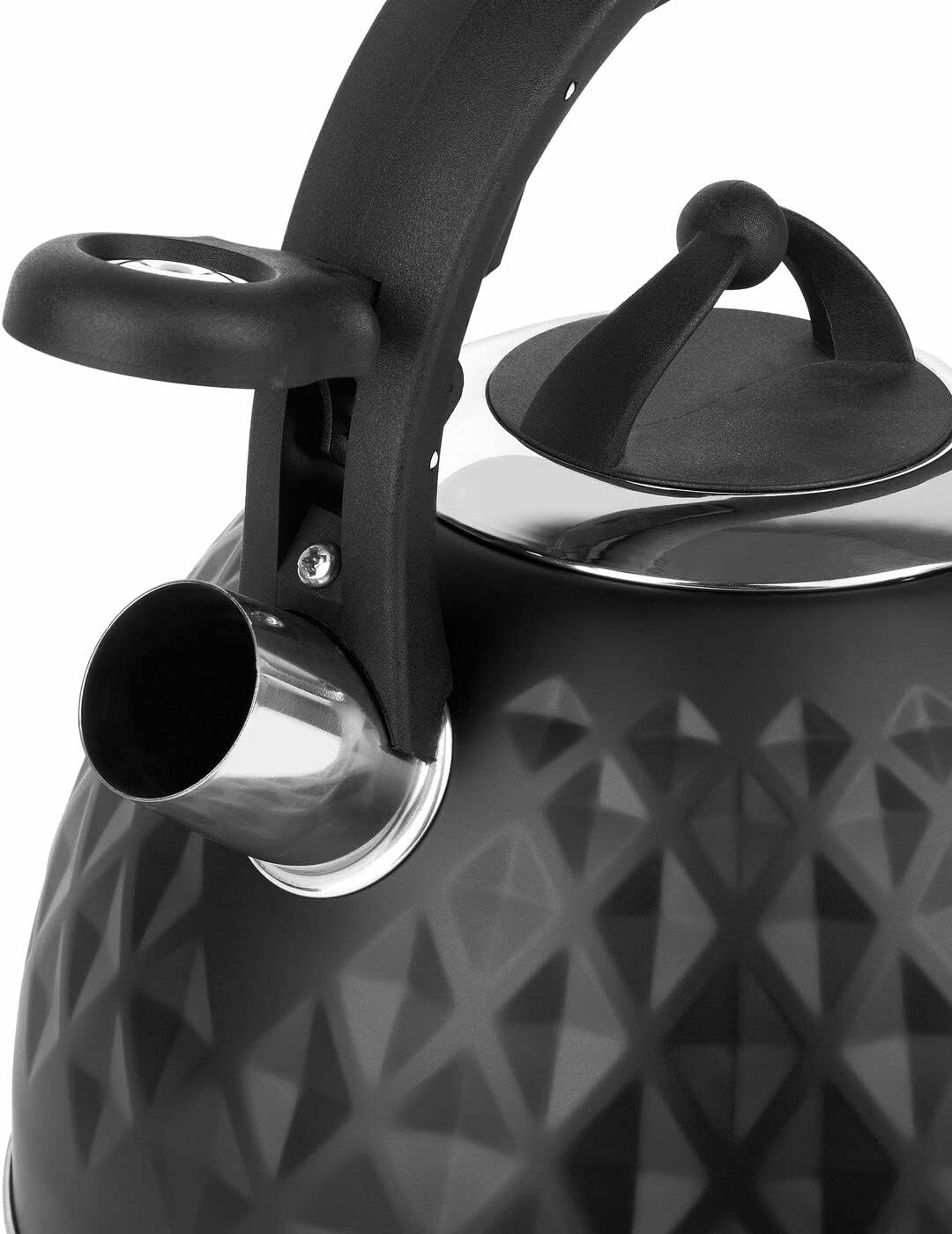 Whistling Kettle Black for Gas Stove Induction Log Burner 3 L Stovetop Stainless Steel Silicone Tea Infuser Coffee