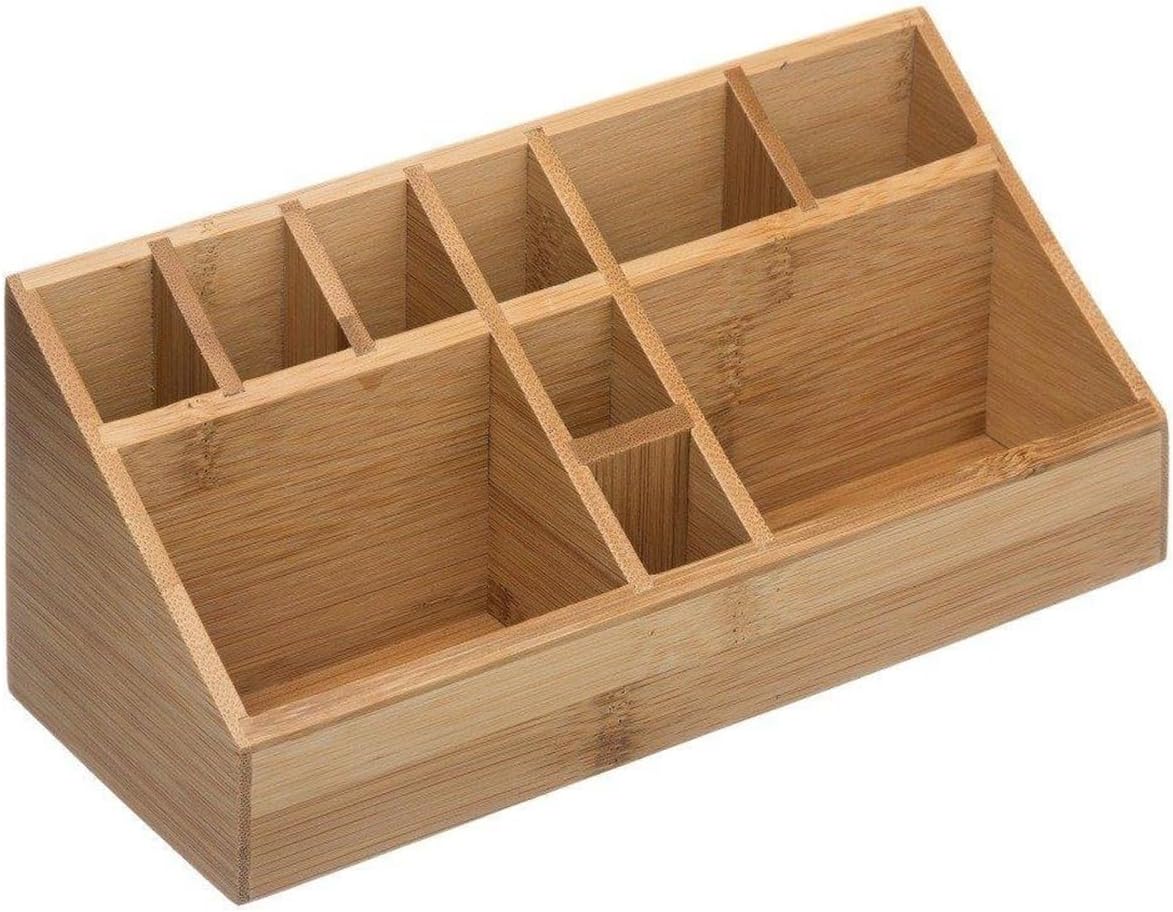 klauss Bamboo Makeup Organiser Multifunction Organiser Home Office Stationary Supplies 10 Storage Compartments Bamboo Organizer Desk Bathroom Office
