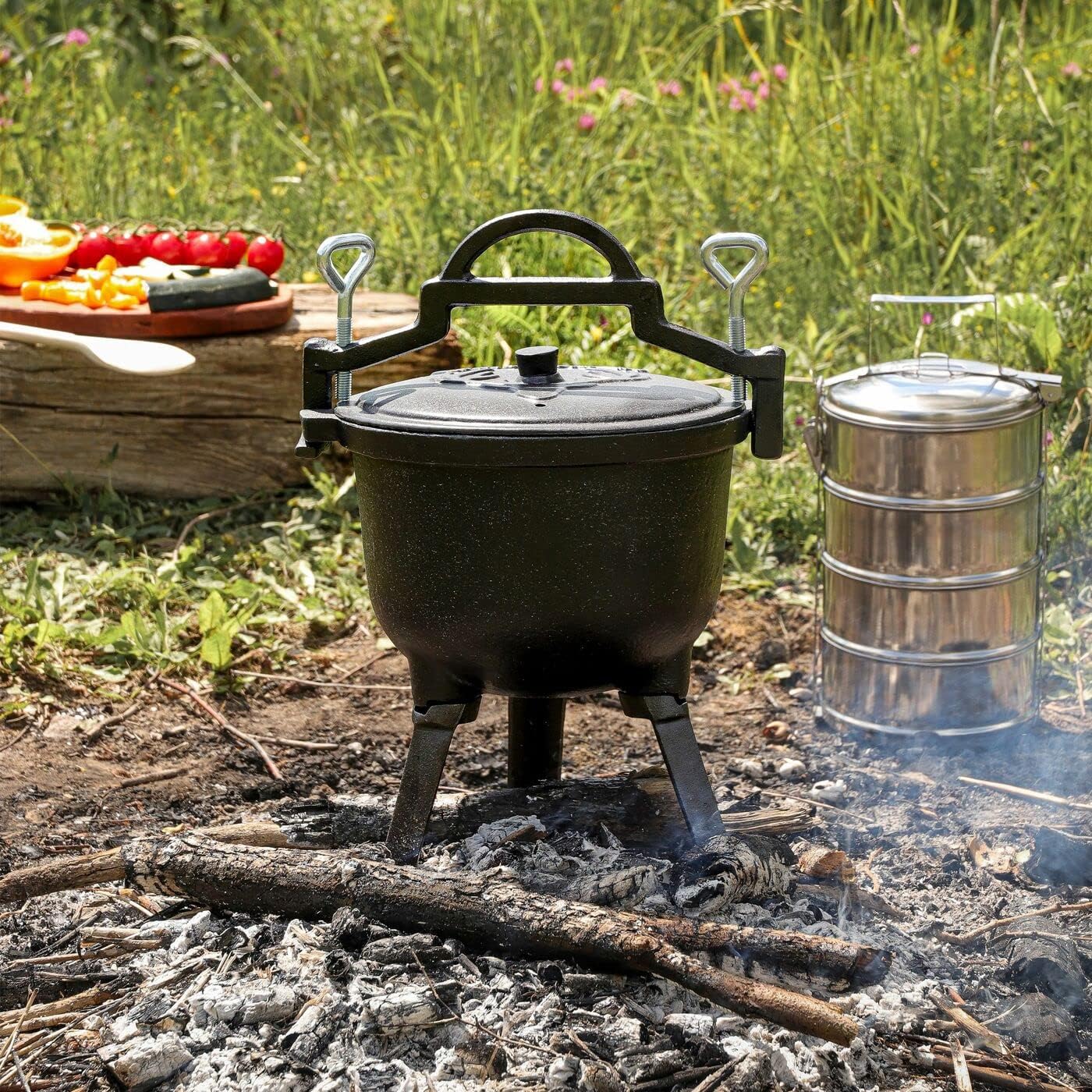 Camping Oven Bbq Accessories Cast Iron Enamel Bbq Pot Cooking Tripod Dutch Oven Camping Dutch Food Garden Camping Barbeque 5 l Enamel