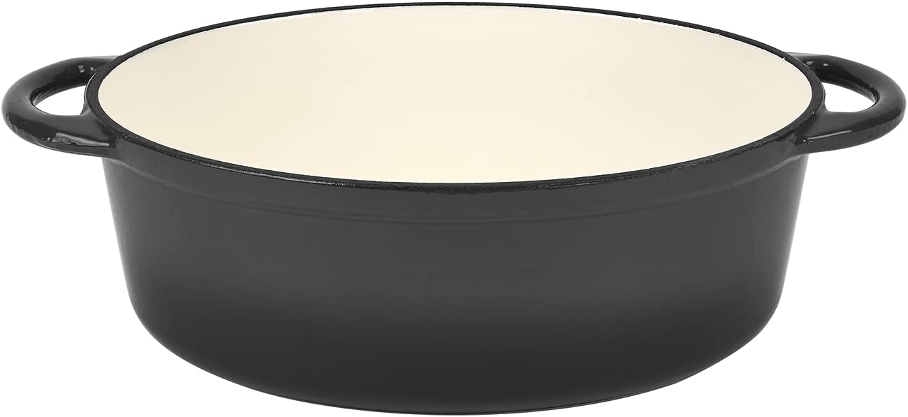 KonigHOFFER Cast Iron Casserole Dish with Lid Enamel Dutch Oven Non Stick 6.4L Pot Induction Hob (Black)