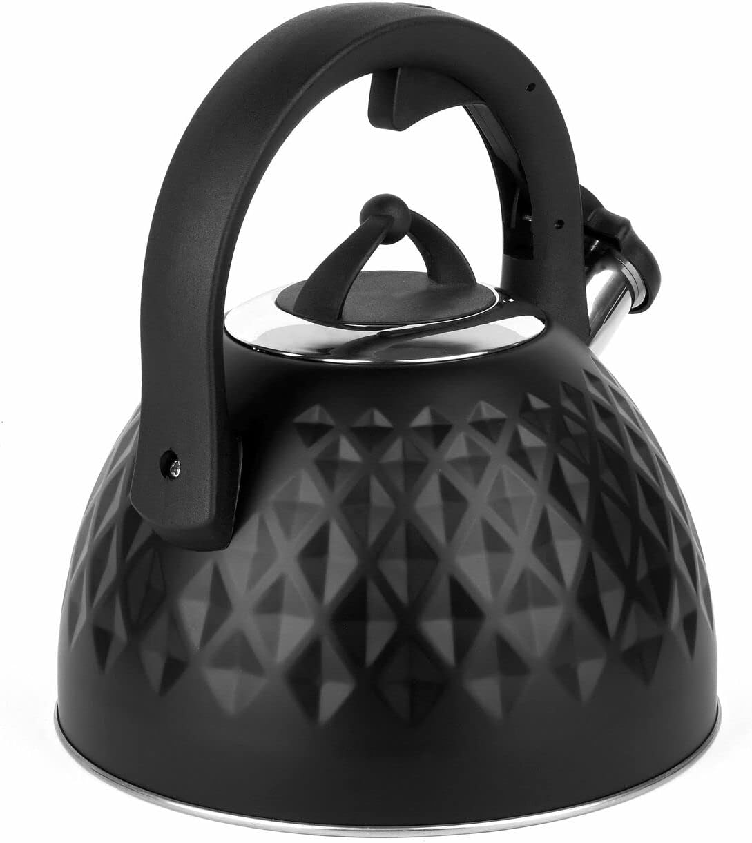 Whistling Kettle Black for Gas Stove Induction Log Burner 3 L Stovetop Stainless Steel Silicone Tea Infuser Coffee